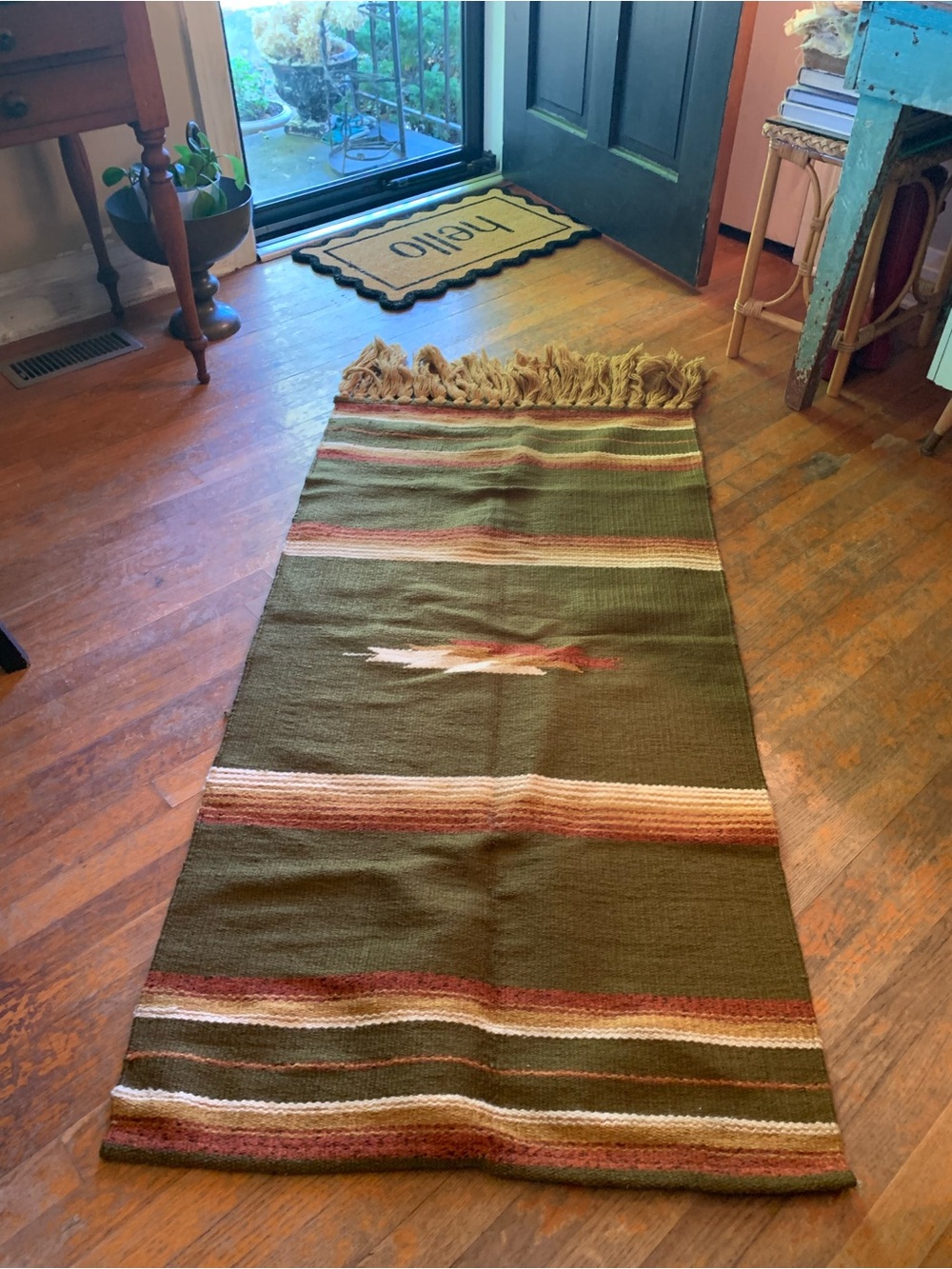 Vintage Chimayo Rug Blanket Native American Southwestern Hand Woven Wool 40s 50s